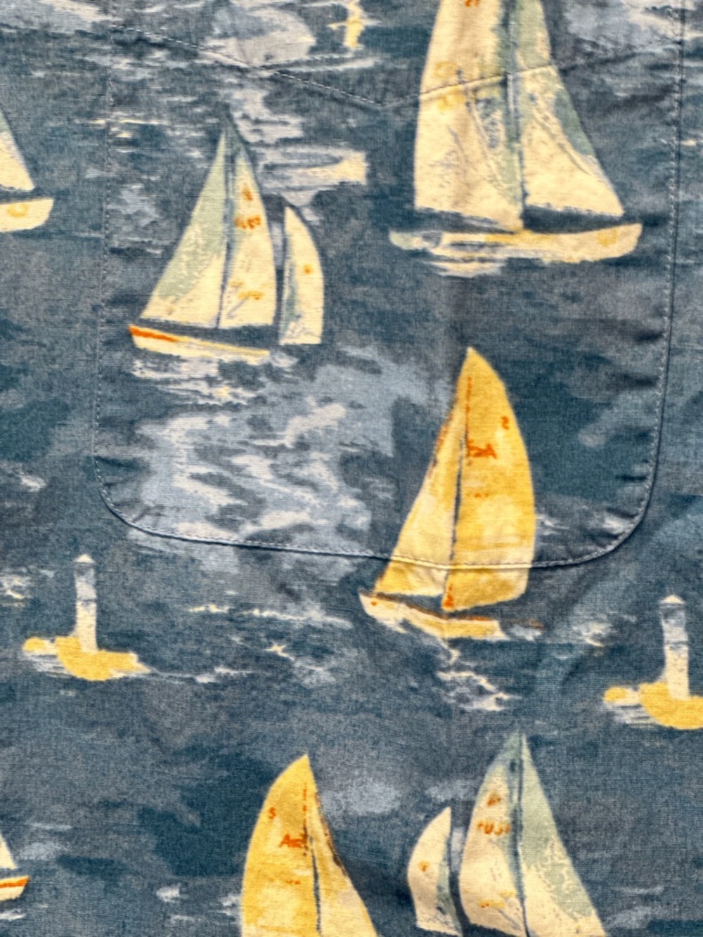Natural Issue Sailing Shirt Mens Large Blue Nautical Boats Button Up Cotton Vtg - Picture 6 of 10